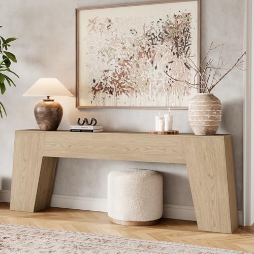 78-Inch Console Table for Entryway, Light Oak Brown | Extra Long Farmhouse Sofa Table Behind Couch, Natural Wood Accent Entrance Table for Living Room Hallway - color: Light Oak