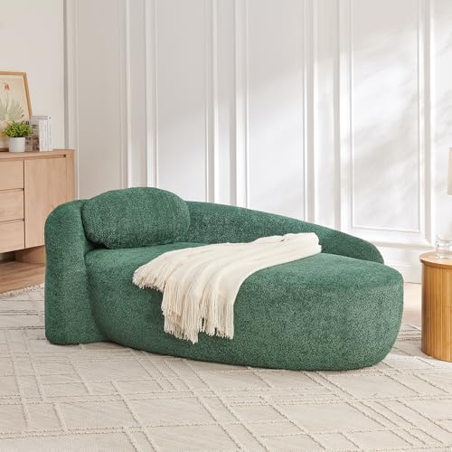 JIVOIT Modern Oval Single Lazy Sofa Chair, Bouclé Fabric Single Lounge Chair with Integrated Backrest, Side Armrest and Pillow, Compact Space-Saving Lounge Chair for Living Room Bedroom (Green//033) - color: Green//033