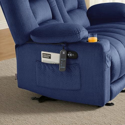 MCombo 56 in Reclining Loveseat Recliner with Heat & Massage PR648 (Blue) | 155° Zero Gravity, Dual Charging Ports, Cup Holders, FSC & OEKO Certified - color: Navy Blue, size: Loveseat Recliner with Zero Gravity