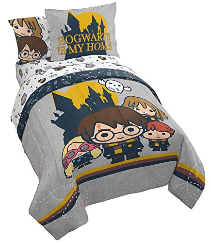 Jay Franco Harry Potter Charms 5 Piece Twin Bed Set - Bedding Features Harry, Ron, Hermoine, & Luna - (Official Harry Potter Product) | Hogwarts, Bed in a Bag, Comforter Sheets Sham Pillowcase, Official Brand, Soft Microfiber, Machine Washable, Kids Gift