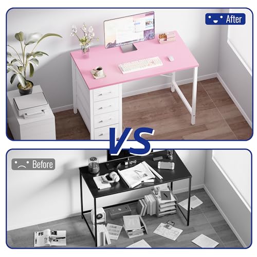 Pamray 32 Inch Computer Desk with 4 Drawers Small Office Desk for Home Bedroom Study Writing Simple Modern Computer Table White - color: White