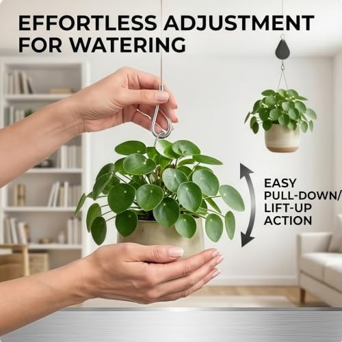 Retractable Plant Hanger, Plant Pulleys for Hanging Plants Heavy Duty | Pull Down, Adjustable, Upgraded, to Raise and Lower, Outdoor, Garden, Baskets, Pots, Birds Feeder