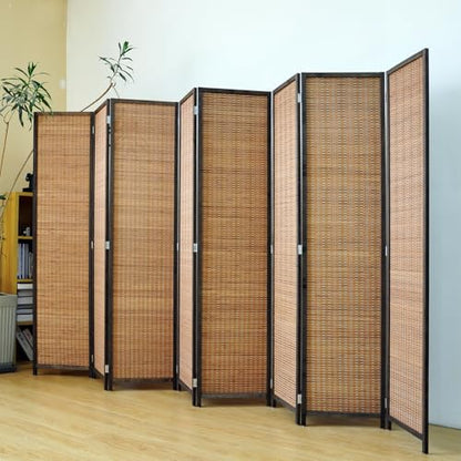 8 Panel Bamboo Room Divider Screen,5.6 FT Tall Bamboo Divider Folding Panel Screen,Freestanding Panel Divider for Room Seperation,Brown - color: Brown, size: 8 Panel
