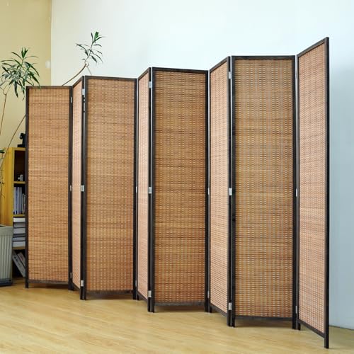 8 Panel Bamboo Room Divider Screen,5.6 FT Tall Bamboo Divider Folding Panel Screen,Freestanding Panel Divider for Room Seperation,Brown - color: Brown, size: 8 Panel