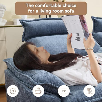 72'' Cloud Modern Loveseat Couch with Detachable Headrest, Modular Sectional Sofa Couch Deep Love Seat, Oversized 2 Seater Chenille Comfy Sofa with Armrests for Living Room, Blue - color: Blue, size: Loveseat