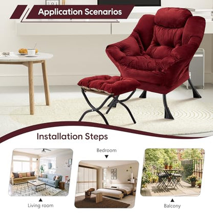 Lazy Chair with Folding Ottoman Modern Large Accent Chair,Contemporary Lounge Leisure Sofa Chair with Armrests Upholstered Sofa Armchair Reading Chair for Bedroom,Dorm&Office (Dusty Rose-f) - color: Dusty Rose