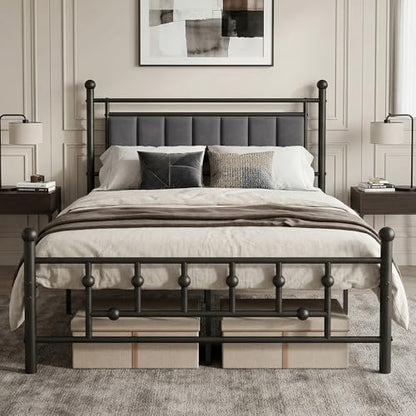 Velvet Upholstered Full Bed Frame with Headboard | 14-inch Underbed Storage, 13 Metal Slats, 9 Support Legs, Noise-dampening Strips, No Box Spring Needed - size: Full