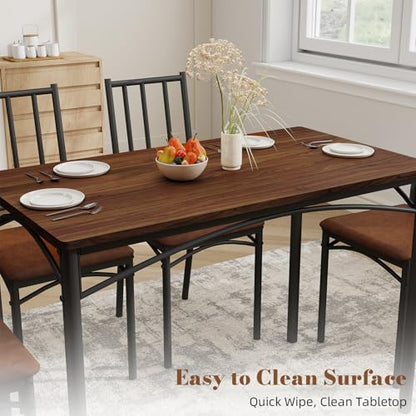 5-Piece Dining Table Set with 4 Chairs & Adjustable Feet, Upholstered Seats Kitchen Table and Chairs Set of 4, Space-Saving Design for Small Apartments and Dining Rooms, Walnut - color: Walnut, size: 5-piece