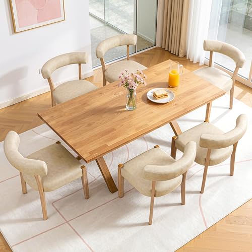 RNKSFX Modern Dining Chairs Set of 2, Faux Leather Upholstered Kitchen & Dining Room Chairs, Mid Century Modern Wooden Dining Chairs Oversized Sturdy Rounded Chairs Curved Back, Beige - color: Beige