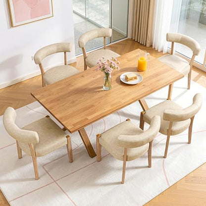 RNKSFX Modern Dining Chairs Set of 2, Faux Leather Upholstered Kitchen & Dining Room Chairs, Mid Century Modern Wooden Dining Chairs Oversized Sturdy Rounded Chairs Curved Back, Beige - color: Beige