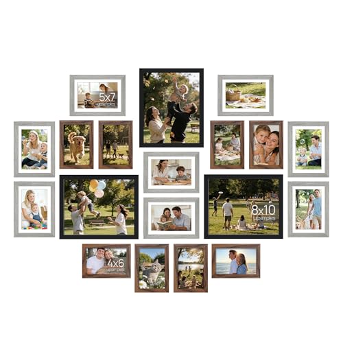 upsimples Picture Frames set of 19, Including 8x10, 5x7, 4x6 Rustic Frame | Black Brown Gray Multi Picture Frames Collage Wall Decor , Gallery Wall Frame Set, Gift For Christmas, Mothers' day, Wedding - color: Black Gray Brown