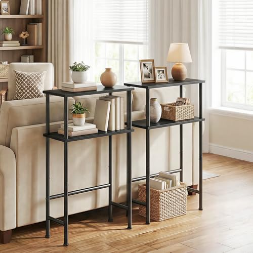 HOOBRO Narrow Console Table for Small Space, Set of 2, 15.7" Entryway Table with Storage, 2 Tier Sofa Table with 2 Shelves, Skinny Console Tables for Entryway, Hallway, Foyer, Black BB40XGP201 - color: Black