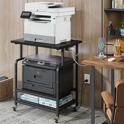 YAOHUOO 3 Tier Large Printer Stand with Power Outlet/Adjustable Shelf | 23.6"x19.6" Large Top,Fit 2-3 printers,Rolling Cart with Wheels,Table for Home Office,Fit 3D Printer/Heat Press/Laser,Black - color: Black, size: 23.6"×19.6"