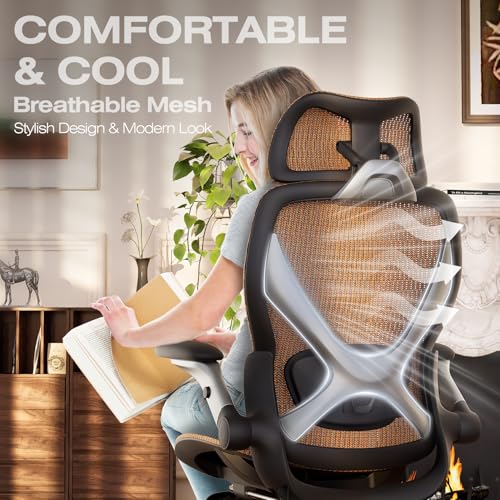 X100 Ergonomic Mesh Office Chair with Footrest, Big and Tall Home Desk Chair with 5D Flip-Up Arms, Adjustable 3D Lumbar Support, Gaming & Executive Computer Chair (Tangerine Burst) - color: Tangerine Burst