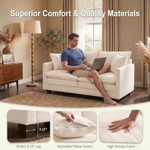 50" Love Seat, Small Cloud Sofa Couch with 2-Layer Cushion & 27" Deep Seat, 2 Pillows for Small Spaces, Bedroom, Apartment, Office, Living Room, in a Box, Beige - color: Beige, size: Loveseat