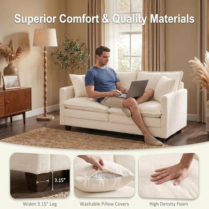50" Love Seat, Small Cloud Sofa Couch with 2-Layer Cushion & 27" Deep Seat, 2 Pillows for Small Spaces, Bedroom, Apartment, Office, Living Room, in a Box, Beige - color: Beige, size: Loveseat