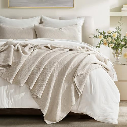 100% Cotton Waffle Coverlet Set, King Size, Birch | Soft Premium Waffle Weave Cotton Bed Blanket, Lightweight Oversized Bedspread, All Season 3-Piece Bedding Set with 2 Shams - color: Birch, size: King/Cal King (108" X 96")