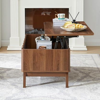 Bifins Coffee Table, Lift Top Coffee Table with Hidden Compartment | Mid Century Modern Coffee Table with Storage, Rectangular Center Table with Lift Tabletop for Living Room - color: Walnut and Black