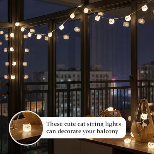Cat String Lights,20 Led Fairy Light Indoor,Battery Powered Cute String Lights,Decorative String Light Indoor,Warm White,2M,Transparent Wire,for Kids Room,Bedroom,Dorm, Party Decor