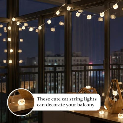 Cat String Lights,20 Led Fairy Light Indoor,Battery Powered Cute String Lights,Decorative String Light Indoor,Warm White,2M,Transparent Wire,for Kids Room,Bedroom,Dorm, Party Decor