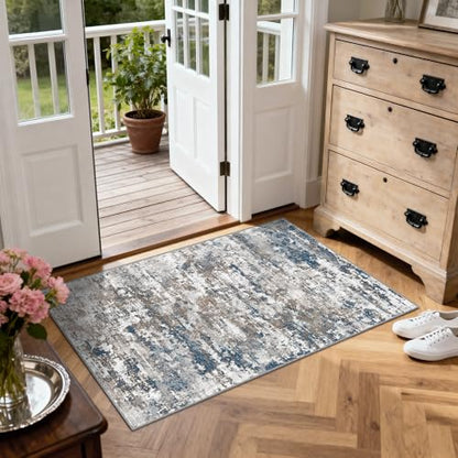 Small Area Rug 3x5 ft, Textured Non Slip Entryway Rug, Multi | Machine Washable 3x5 Rug with Silicone Backing; Stain-Resistant Surface for Entryways, Kitchens and High-Traffic Areas - color: Abstract-multi, size: 3' x 5' (Rectangular)