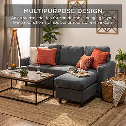 Best Choice Products Upholstered Sectional Sofa for Home, Apartment, Dorm, Bonus Room, Compact Spaces w/Chaise Lounge, 3-Seat, L-Shape Design, Reversible Ottoman Bench, 680lb Capacity - Blue/Gray - color: Linen - Blue/Gray
