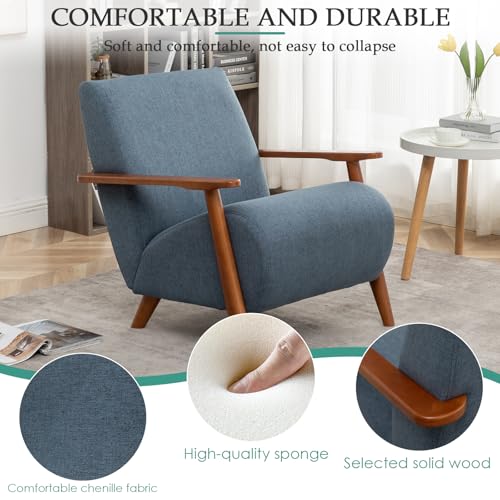 Home Accent Chair Mid Century Modern Accent Chair with Wood Frame, Linen Material Lounge Upholstered Armchair, Reading Chair, For Living Room, Bedroom,Office,Comfy Guest Waiting Room Chairs Blue - color: Blue, size: Linen