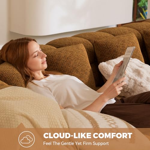 107" Boneless Couch with L - Shaped Chaise, Modern Chenille Modular Sectional Sofa with Tufted Design, Comfy Upholstered Sofa, No - Assembly Sectional Couch, Orange-Brown - color: Orange-brown