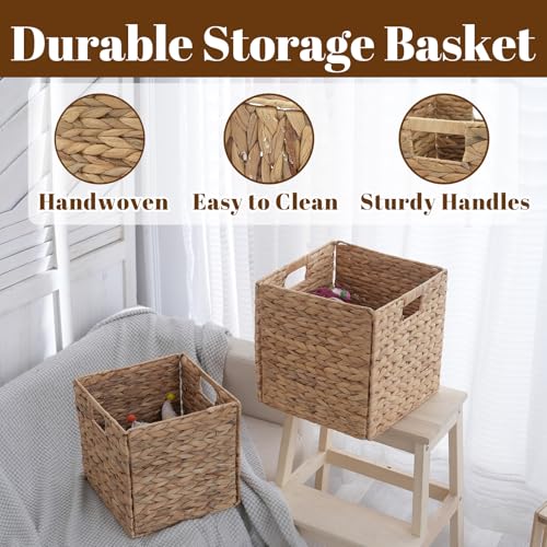 Wicker Storage Baskets, Foldable Cube Bins, 11.2 Inch, 4-Pack | 4-pack foldable 11.2" water hyacinth wicker cube baskets; collapsible storage bins for shelves, closets, offices and home. - size: 4PC, style: Foldable