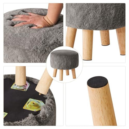 YMYNY Round Pouf Ottoman,12.6" Small Foot Stool,Dark Gray HBD035GR | Faux Fur, Wood Legs, Foot Rest for Couch, Modern Boho for Living Room Bedroom Office - color: Dark Gray