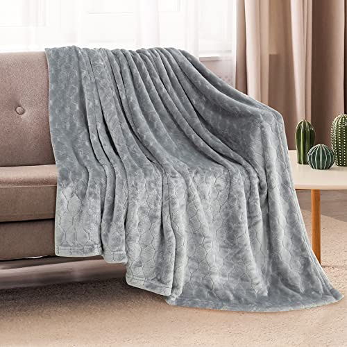 Fleece Blanket Super Soft Cozy Throw Blanket 50" x 60", Lightweight Fuzzy Comfy Textured Flannel Blanket Warm Plush Throw Blankets for Couch, Sofa, Bed, Light Grey - color: Light Grey, size: Throw-50" x 60"