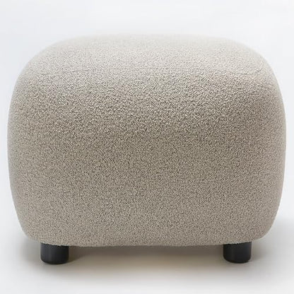 KINWELL Round Boucle Upholstered Ottoman Chair Padded Seat Footstool, Taupe | Easy Assembled Modern Soft Sofa Couch Loveseat Chair Footrest, Extra Seating for Bedroom Entryway, 18.5" D x 23" W x 16.5" H - color: Taupe
