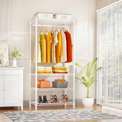 H4 Mini Portable Closet, 4 Tiers Freestanding Clothing Garment Rack for Small Space, Metal Clothes Wardrobe System for Bedroom, 23.6" W x 14" D x 76.4" H, Load 502 lbs, White | Metal Clothes Wardrobe System for Apartment, Small Space and Bedroom, Load 502