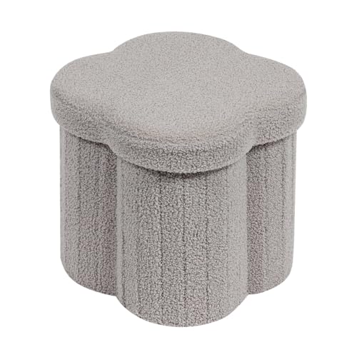 PINPLUS Floral Storage Ottoman Cube Boucle Footrest with Lid, Multi-Functional Cube Seat for Living Room, Dorm & Bedroom – Grey 12.6"x12.6"x12.6" - color: Grey, size: 12.6"D x 12.6"W x 12.6"H