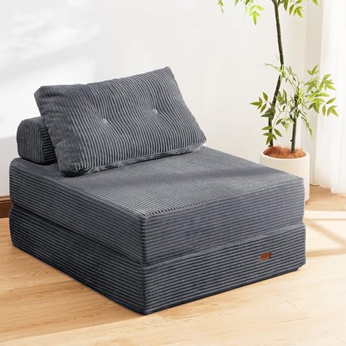 Portable Sofa Lounger,Wall-Independent Convertible Sleeper Bed | Sturdy Floor Couch for Compact Living,Wall-Free floor sofa adopts one-piece foam structure.Freely into sofa,lounger and bed. - color: Dark Gray, size: Single