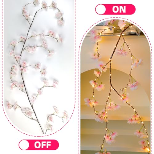 100 LED Cherry Blossom Lights, 5.9ft Fairy Lights for Bedroom, 8 Flashing Modes Cherry Blossom Branches, for Mantel, Wedding, Party and Christmas Decoration.