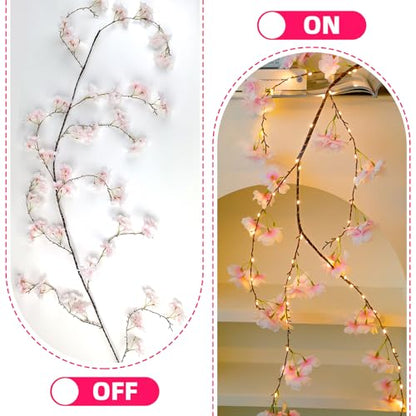 100 LED Cherry Blossom Lights, 5.9ft Fairy Lights for Bedroom, 8 Flashing Modes Cherry Blossom Branches, for Mantel, Wedding, Party and Christmas Decoration.