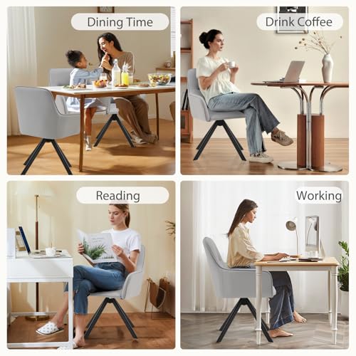 360°Swivel Dining Chairs Set of 6, Modern Upholstered Dining Room Chairs with Thicken Cushion, Dining Chairs with Armrests Swivel Kitchen Chairs for Living Room, PU, Grey - color: Grey, size: Set of 6