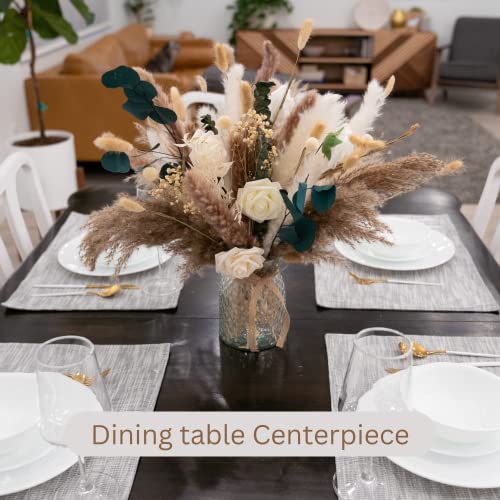 100pcs Artificial Flowers Arrangement With Vase, Dining Table Centerpiece | Dried Pampas Grass Floral Centerpieces Decorations, Fake Flowers in Vase, Coffee Table Decor, Centro de Mesa - size: pampas bouquet in vase