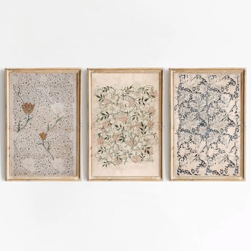 Vintage William Morris Wall Art Decor Boho Floral Botanical Canvas Pictures Abstract Neutral Flower Prints Vintage Farmhouse Artwork Painting for Living Room Bedroom 12x16 Inch Unframed Set of 3 - color: Antique Floral Prints, size: 12"x16" Unframed