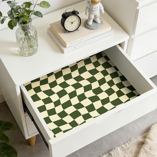 Olive Green Checkered Wallpaper Peel and Stick Gingham Wallpaper Removable Vintage Abstract Checkered Contact Paper Dark Green Checkerboard Trippy Retro Geometric Groovy Self Adhesive 17.5x80HelloWall - size: 17.5x80 Inch