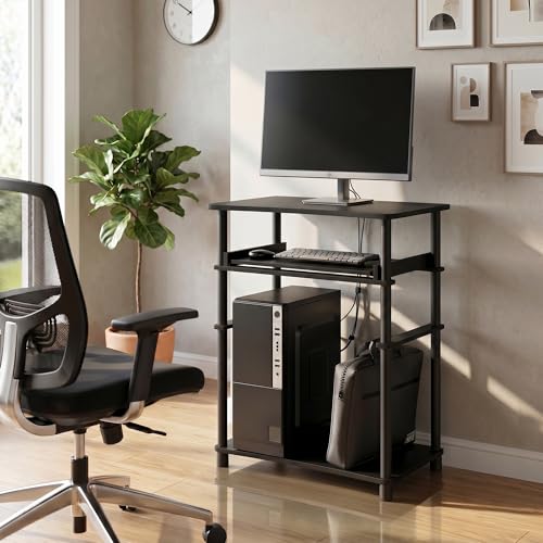 23.6 Wide Gaming Desk with Keyboard Tray, Laptop Notebook Computer Desk, Office Desk, Desk for Study Room, Dorm, Home Office, Bedroom, Espresso - color: Espresso/Black, size: 1 Tier