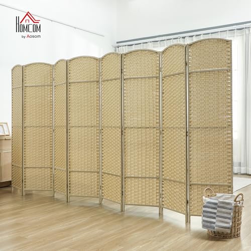 HOMCOM Room Divider 8 Panel Folding Privacy Screen 5.6' Tall Beige | Freestanding Partition, Home Office, Bedroom - color: Beige, size: 8 Panel