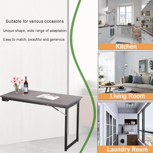 39.4"x19.7" Wall Mounted Folding Dining Table Laundry Folding Table, Fold Down Desk for Small Saving Spaces Floating Desk for Kitchen & Dining, Work Bench (Gray, 39.4"x19.7") - size: 39.4"x19.7"