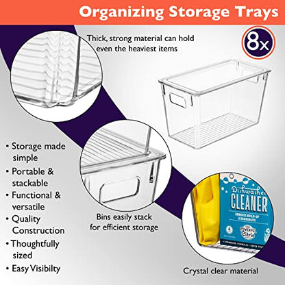 ClearSpace Plastic Storage Bins with Lids for Pantry & Fridge, 8 Pack | Modern plastic storage bins with lids for pantry and refrigerator organization, 9L capacity, transparent rectangular shape - size: 8 Pack