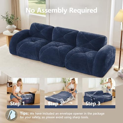 111" Velvet Modular Sofa Cama para Cuarto, Small Couches for Living Room with High Density Sponge, Cloud Loveseat with Tufted Design for Home Theater Study Space, Blue - color: Blue