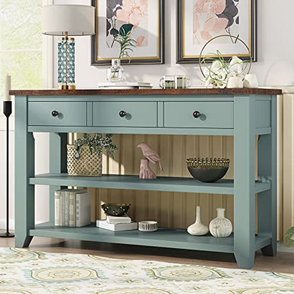 Modern Console Table, Wood Sofa Table with 3 Drawers and 2 Shelves, Sideboard Buffet Table for Entryway/Living Room/Bedroom/Hallway (Green) - color: Green