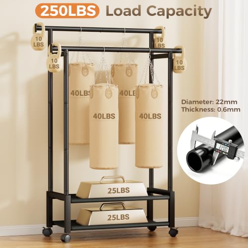 Double Rod Clothing Rack with 2 Shelves, Rolling, Black | All tools included, metal frame, 4 casters with 2 locking, for bedroom, laundry, and entryway - color: Black