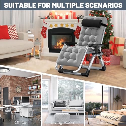 Comfy Folding Chair, Folding Lounge Chair with Cushion, Reclining Chair - color: Sand Gray