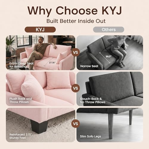50" Love Seat, Small Cloud Sofa Couch with 2-Layer Cushion & 27" Deep Seat, 2 Pillows for Small Spaces, Bedroom, Apartment, Office, Living Room, in a Box, Pink - color: Pink, size: Loveseat